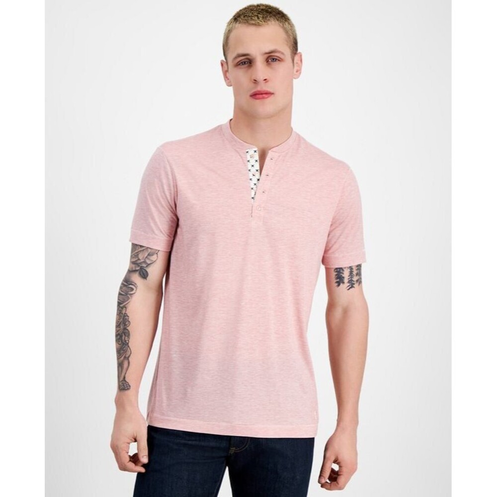 CRWTH Men's Regular-Fit Skull Logo-Print Placket Henley Neck Pullover Shirt S